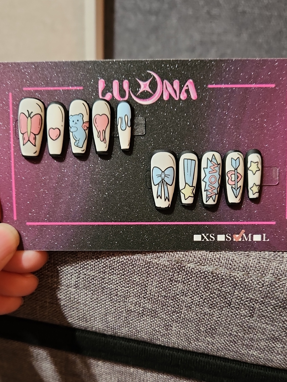 Matte Comic Strip Style Press On Nails. Size Medium